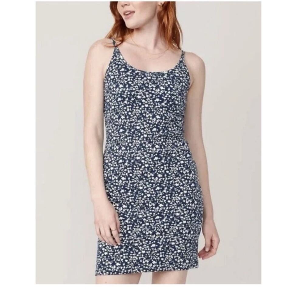 Old Navy Mini Dress Blue White Ditsy Floral Print Rib Knit Scoop Neck XL